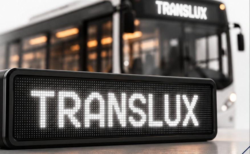 Painel eletrônico Translux diante de ônibus urbano